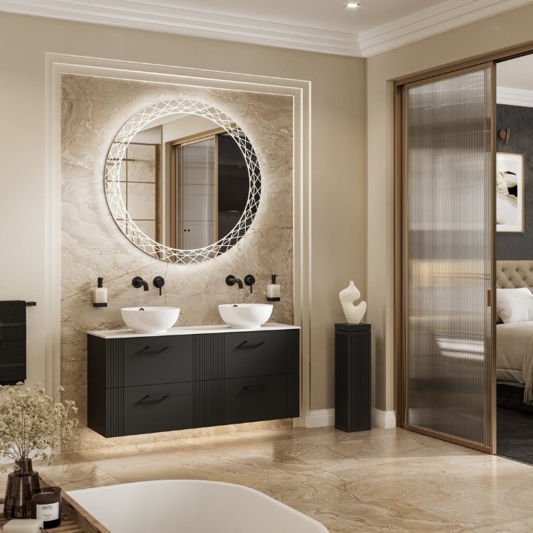 HIB Bellus Ornate Round LED Bathroom Mirror Sanctuary Bathrooms